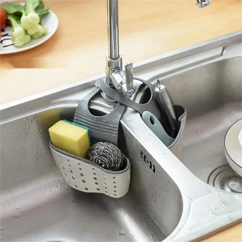 1PC Kitchen Organizer Adjustable Snap Sink Sponge Holder Kitchen Hanging Drain Basket Kitchen Gadgets