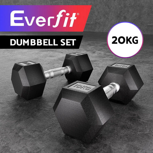 Everfit 20Kg Hex Dumbbells Set Dumbbell Weights Lifting Bench Gym Workout 2X10Kg